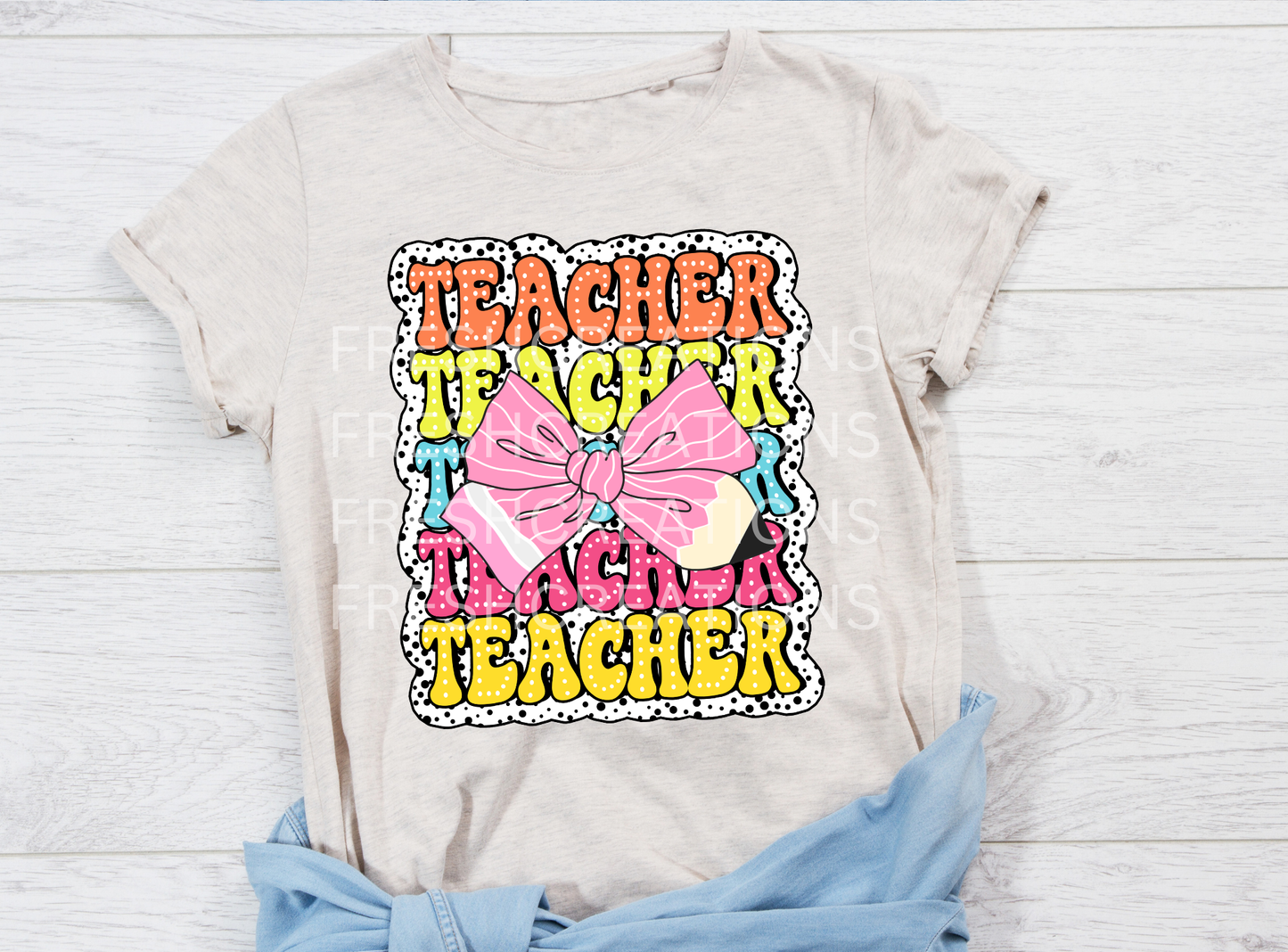 TEACHER PINK BOW DTF TRANSFER