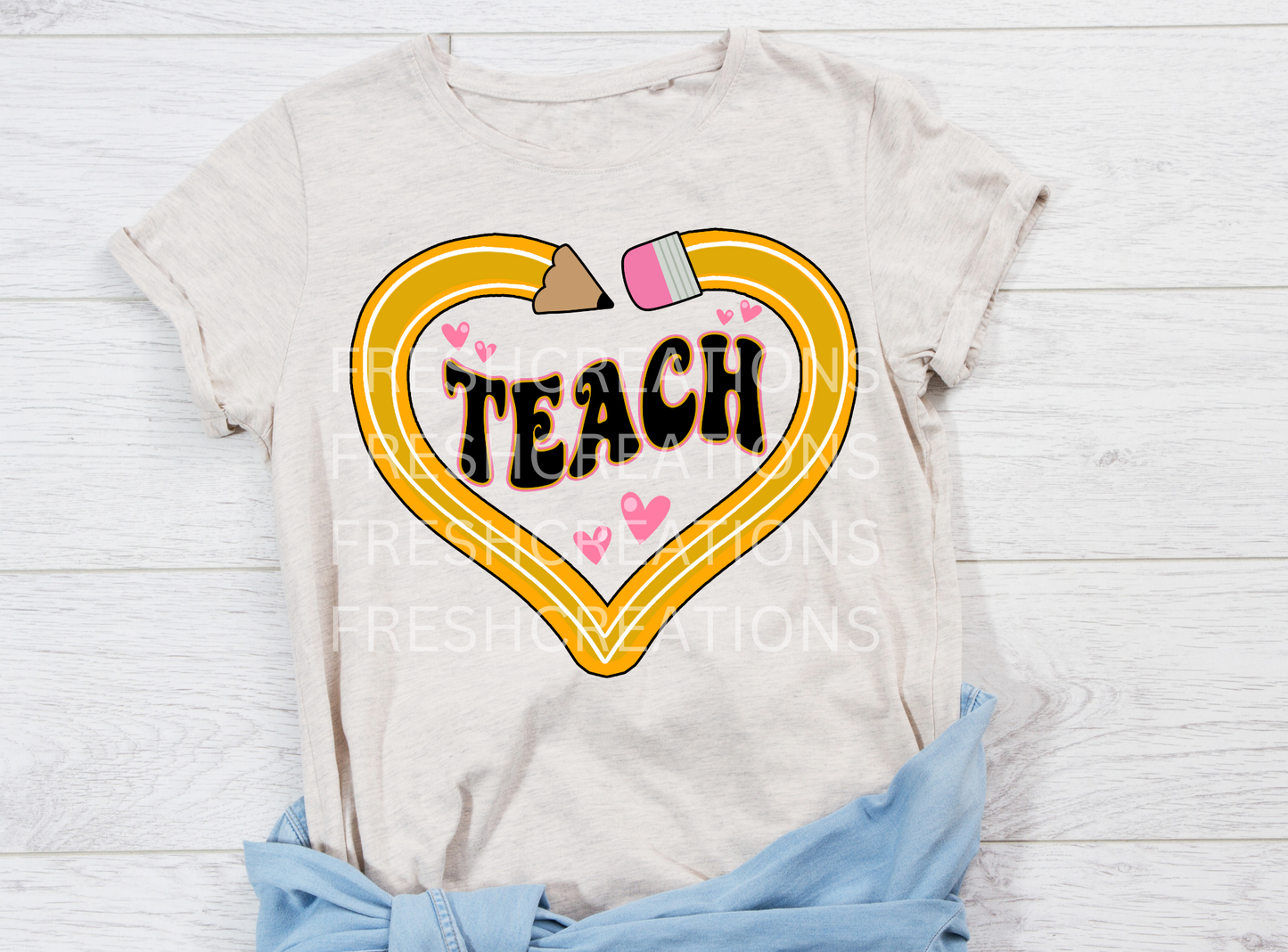 PENCIL HEART TEACH DTF TRANSFER