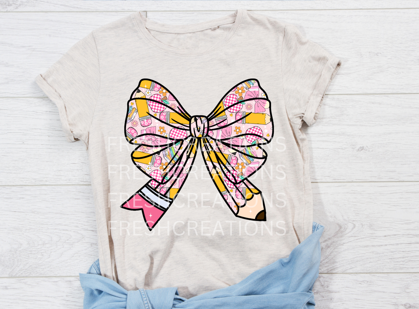 PINK TEACHER PENCIL BOW DTF TRANSFER