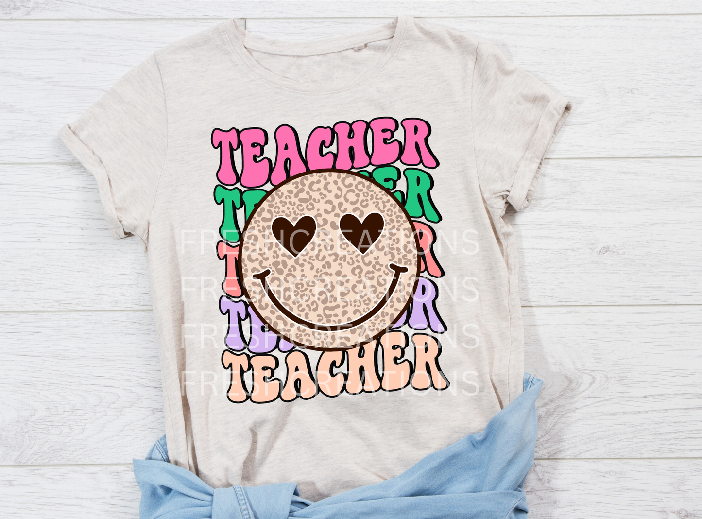 TEACHER CHEETAH SMILEY FACE DTF TRANSFER