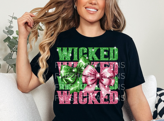 WICKED BOWS IN PINK AND GREEN DTF TRANSFER